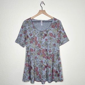 LuLaRoe Perfect T Gray Floral Rose Tee